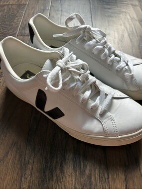 Veja White Leather Low-Top Sneakers with Black V Accent